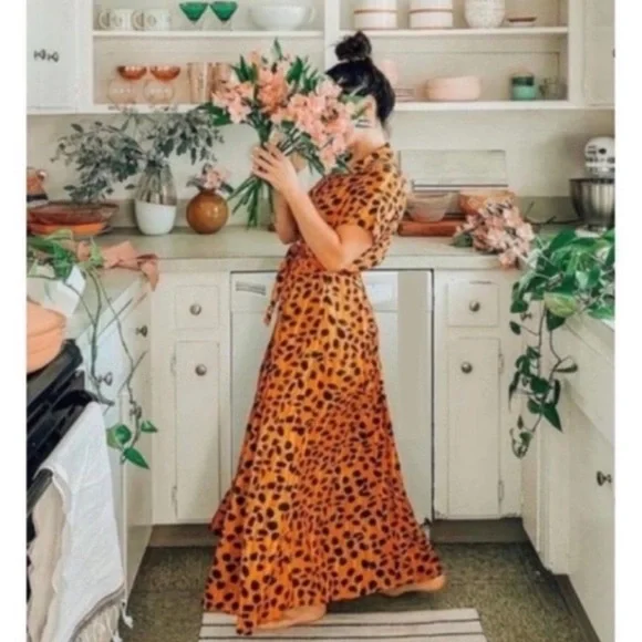 Anthropologie Porridge Vianne Leopard Maxi ShirtDress Orange 8 NWT